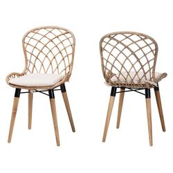 Sabelle Modern Bohemian Black Finished Rattan And Metal Dining Chair by Baxton Studio in Natural Brown Grey