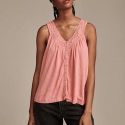 Lucky Brand Lace Trim Tank - Women's Clothing Tops Tank Top in Peach Blossom, Size L