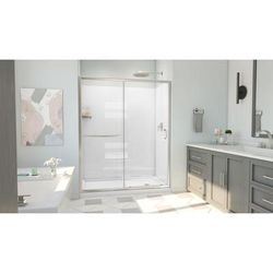 Dreamline DreamLine Infinity-Z 30 inch D x 60 inch W x 78 3/4 inch H Semi-Frameless Sliding Shower Door in Brushed Nickel and Clear Glass, Right Drain Shower Base, and Wall Kit in White D2096030XXR0004
