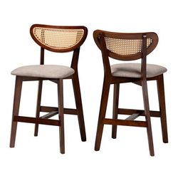 Dannell Mid-Century Modern Grey Fabric And Walnut Brown Finished Wood 2-Piece Counter Stool Set by Baxton Studio in Grey Walnut Brown