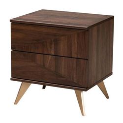 Graceland Mid-Century Modern Transitional Walnut Brown Finished Wood 2-Drawer Nightstand by Baxton Studio in Walnut Brown