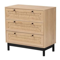 Cherelle Mid-Century Modern Light Brown And Black 3-Drawer Storage Cabinet by Baxton Studio in Light Brown Black