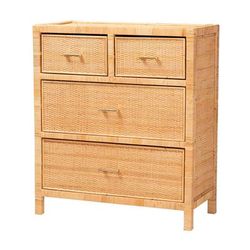Vaere Modern Bohemian Natural Brown Rattan And Mahogany Wood Storage Cabinet by Baxton Studio in Natural Brown Mahogany