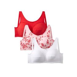 Plus Size Women's 3-Pack Cotton Wireless Bra by Comfort Choice in Hot Red Assorted (Size 42 D)