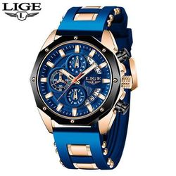 Lige Mens Watches Brand Luxury Silicone Strap Waterproof Sport Quartz Watch Men Chronograph Military Clock