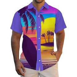 Per uomo Auto Albero di Cocco Piante Tropicali Camicia Camicia hawaiana estiva Camicia Aloha Maniche Corte Camicia Collo ripiegato Tropicale Moda Hawaiano All'aperto Streetwear Camicia hawaiana Nero