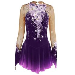 Vestito da pattinaggio artistico Per donna Da ragazza Pattinaggio sul ghiaccio Vestiti Completi Rosa baby Ametista Lilla Floreale Elastene Elevata elasticità Competizione Vestiti da pattinaggio sul