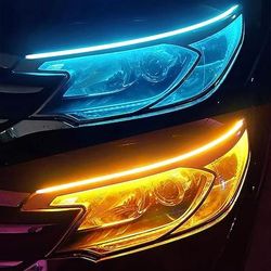 2 pz led drl auto luce di marcia diurna luce di striscia flessibile impermeabile auto fari freno tubo di flusso luce indicatori di direzione bianco giallo blu 12 v 30/45/60 cm con driver