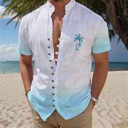 Per uomo Palma Piante Tropicali Camicia hawaiana estiva Camicia Aloha Camicie Stampate Maniche Corte Camicia Colletto Mao Hawaiano Resort Vacanza Ferie Abbigliamento quotidiano Giallo Blu Viola S M L
