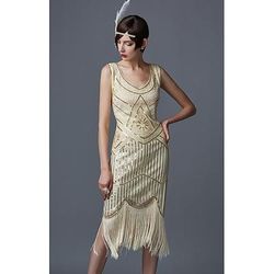 Anni Ruggenti Anni 1920 Lunghezza al ginocchio Vestito Abito Flapper Abiti da Ballo Senza maniche Il grande Gatsby Charleston Invitato al matrimonio Paillettes Patchwork Scollo a V Costume Per donna