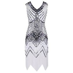 Anni Ruggenti Anni 1920 Lunghezza al ginocchio Vestito Abito Flapper Costumi di Halloween Senza maniche Il grande Gatsby Charleston Invitato al matrimonio Paillettes Pizzo Patchwork Scollo a V Costume