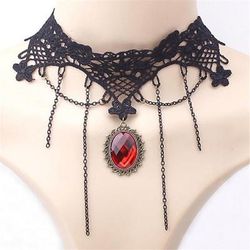 Girocolli Collane con ciondolo For Per donna Feste Halloween Mascherata Pietre sintetiche Cristallo Pizzo Multistrato Nero