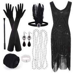Anni Ruggenti Anni 1920 Retrò Vintage Vestito Abito Flapper Abiti Il grande Gatsby Paillettes Frangia con nappe Costume Per donna Festa / Sera Mascherata Adulti Vestito Guanti Calze Primavera Estate