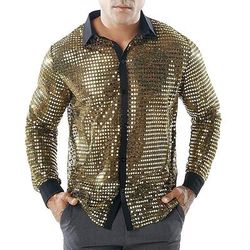 Retrò Vintage Anni '70 Disco Cosplay Paillettes Tinta unita Costume Per uomo Costume di Carnevale Halloween Carnevale Mascherata Performance Festa / Sera Palcoscenico Adulti Camicia Estate Primavera