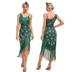 Anni Ruggenti Anni 1920 Midi Vestito Abito Flapper Senza maniche Il grande Gatsby Invitato al matrimonio Paillettes Frangia con nappe Scollo Tondo Costume Per donna Mascherata Festa serale Matrimonio