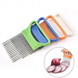 2 pezzi cipolla verdure affettatrice taglio pomodoro affettatrice guida supporto guida per affettare taglierina sicura forchetta taglia cipolla accessori da cucina
