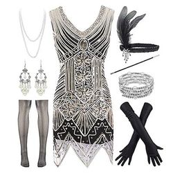 Anni Ruggenti Anni 1920 Mini Vestito Abito Flapper Abiti Senza maniche Il grande Gatsby Invitato al matrimonio Paillettes Scollo a V Costume Per donna Festa serale speakeasy Festa / Sera Adulti