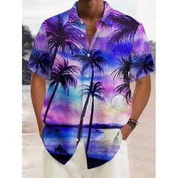 Per uomo Piante Tropicali Bandiera Nazionale Camicia Camicia hawaiana estiva Camicia Aloha Maniche Corte Camicia Collo ripiegato Sport Moda Streetwear All'aperto Streetwear Casuale Rosso Blu Verde S