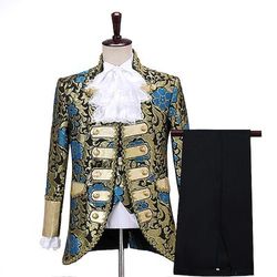 Retrò Vintage Medievale Rinascimento Pantaloni Abiti Completi Blazer Principe Aristocratico Jacquard Costume Per uomo Halloween Carnevale Mascherata Performance Feste Carnevale di Venezia Adulti