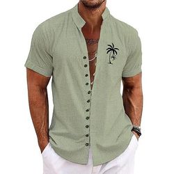 Per uomo Palma Piante Tropicali Camicia hawaiana estiva Camicia Aloha Camicie Stampate Maniche Corte Camicia Colletto Mao Hawaiano Resort Vacanza Ferie Abbigliamento quotidiano Blu Verde Cachi S M L