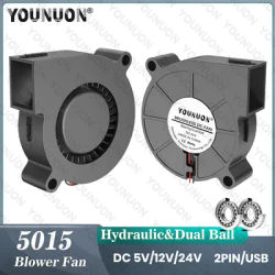 2 Pieces Dual Ball Bearing 50x50x15MM DC Blower Fan 50mm 3D Printer Fan 5V/12V/24V 5cm 5015 Blower Cooling Cooler Fan
