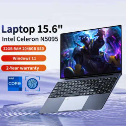 15.6" Portable Laptop Intel N5095 32GB Ram DDR4 2TB SSD Windows 11 Notebook Pc Gamer Office Computer with Backlit Fingerprint