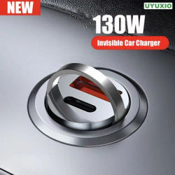 130W USB C Mini Car Charger PD 4.0 2 Port Super Fast Charing Invisible Adapter for iPhone iPad