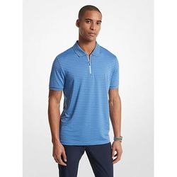 Michael Kors Striped Tech Performance Zip-Up Polo Shirt Blue M