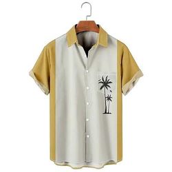 Per uomo Blocco di colori Palma Piante Tropicali Camicia Camicia Estiva Camicia hawaiana estiva Manica Corta Camicia Collo ripiegato Moda Streetwear Hawaiano All'aperto Streetwear Casuale Nero Giallo