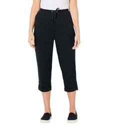 Plus Size Women's Cloud Knit French Terry Roll Tab Capri by Catherines in Black (Size 4X)