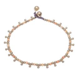 Bohemian Shower in Orange,'Orange Quartz Beaded Charm Anklet from Thailand'