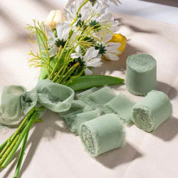 Ruban en mousseline de soie fait à la main, série vert clair, bord pour invitations de mariage, bricolage, décoration, 3 rouleaux