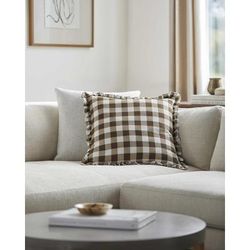Aelwen 22" Square Cottage Cotton Olive/White Throw Pillow - Boutique Rugs