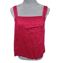 American Eagle Outfitters Tops | American Eagle Womens Tank Pink On Red Polka Dot Square Neck Lined Top Size 4 | Color: Red | Size: 4