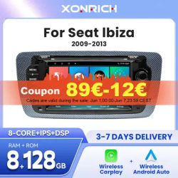 Autoradio Android 12 128 Go navigation GPS IPS DSP Carplay sans fil pour voiture Seat Ibiza 6J