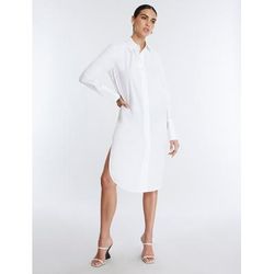 Women's Cotton Poplin Shirt Dress in White / L | BCBGMAXAZRIA