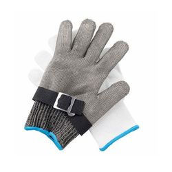 Tablecraft 11739 Large Cut Resistant Glove - Stainless Steel, Gray w/ Blue Wrist Band