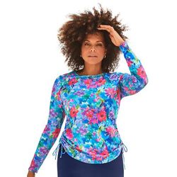 Plus Size Women's Adjustable Side Tie Long Sleeve Swim Tee with Built-In Bra by Swimsuits For All in Bright Watercolor Floral (Size 14)