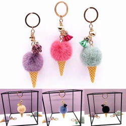 1PC Faux Fur Ice Cream ciondolo portachiavi simpatico cartone animato portachiavi borsa di peluche