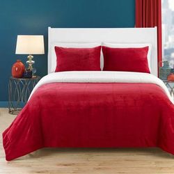 Chic Home Design Ernest 7-Piece Plush Microsuede Sherpa Blanket, Sheet Set - Red - QUEEN