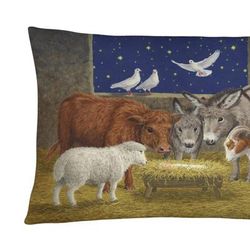 Caroline's Treasures 12 in x 16 in Outdoor Throw Pillow Animals at Crib Nativity Christmas Scene Canvas Fabric Decorative Pillow