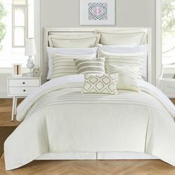 Chic Home Design Karlston 9 Piece Comforter Elegant Stitched Embroidered Design Complete Bedding Set - Brown - QUEEN