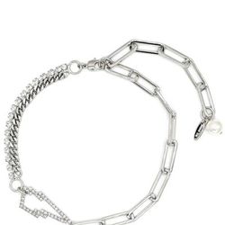 Joomi Lim Crystal & Chain Necklace w/ Crystal Lightning Bolt - Grey