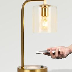 Brightech Elizabeth LED Desk Lamp with Wireless Charging Pad and USB Port - Gold