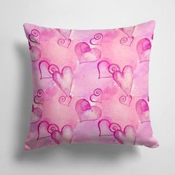 Caroline's Treasures 14 in x 14 in Outdoor Throw PillowWatercolor Hot Pink Hearts Fabric Decorative Pillow - 15 X 15 IN