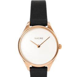 Nacre Mini Lune Watch - Rose Gold - Black Leather - Black