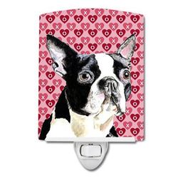 Caroline's Treasures Boston Terrier Hearts Love Valentine's Day Ceramic Night Light