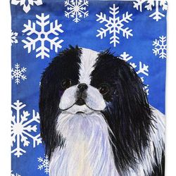 Caroline's Treasures 11 x 15 1/2 in. Polyester Japanese Chin Winter Snowflakes Holiday Garden Flag 2-Sided 2-Ply