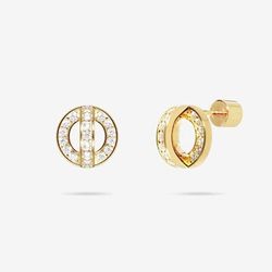 Meulien Circle And Arc Pave CZ Stud Earrings - Gold