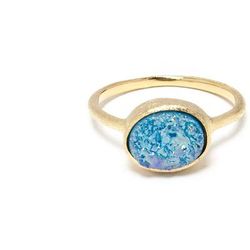 Rivka Friedman Aqua Blue Druzy Quartz East West Oval Ring - Closeout - Gold